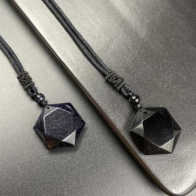 China High quality energy high quality double-sided Six-pointed stone necklace star obsidian men's and women's sweater pendant chain for sale