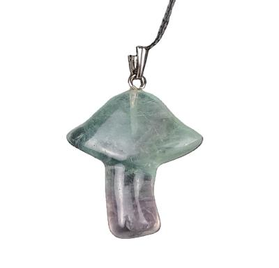 China High Quality Natural Stone Colorful Fluorite Small Mushroom Crystal Colorful Fluorite Small Mushroom Pendant Umbrella Shaped Necklace for sale