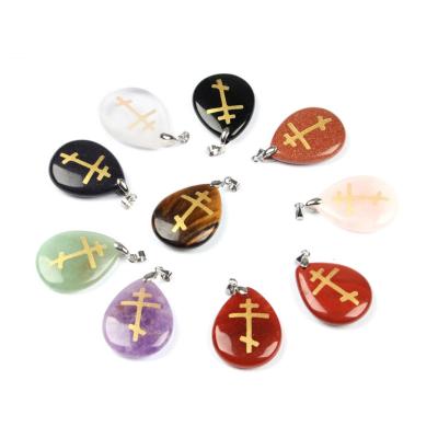 China High Quality Natural Religious Orthodox Cross Necklace Personalized Cross Rune Obsidian Drop Pendant for sale