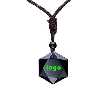 China Wholesale high quality natural six-pointed natural six-pointed necklace pendant gemstone star obsidian personality chain men's and women's jewelry for sale