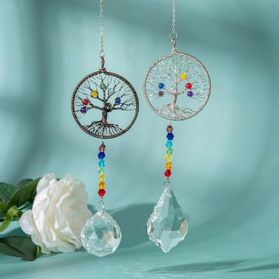 China Hot Selling Colorful Tree Of Life Eco-friendly Crystal Pendant Colorful Beads Pendant Diy Crystal Sun Catcher for sale