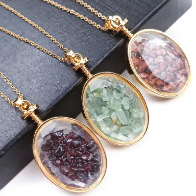 China Export High Quality Natural Stone Oval Face Pendant Polished Stone Tourmaline Tiger Eye Drift Bottle Necklace for sale