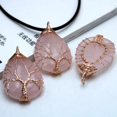 China High Quality Natural Crystal Stone Necklace Tree Of Handmade Crystal Pendant Water Drop Rough Life Stone Rose for sale