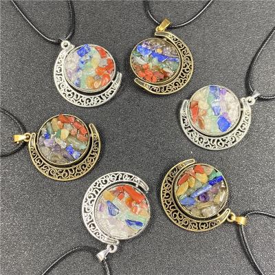 China Wholesale High Quality Natural Crystal Healing Stone Colorful Gemstone Necklace Turning Sun Moon Combination Double Sided Pendant for sale