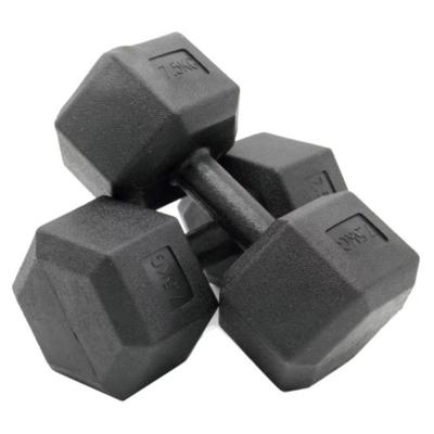 China Hexagonal Rubber Covered Dumbbell Weightlifting Dumbbell Set Black Rubber Man Woman Fitness Hex Dumbbell Sets for sale