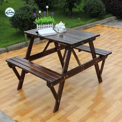 China Solid Wood Portable Wooden Outdoor Camping Picnic Table With Detached Bench for sale