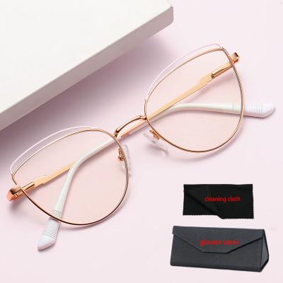 China Fashionable Anti Spring Leg Glass Frame Blue Light Cat Glasses Set With Glass Cases Cleaning Cloth for sale