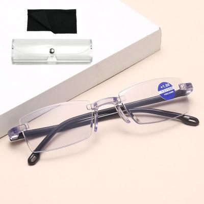 China Modern Fashion Balancing Glasses Rimless Blue Light Presbyopic Glasses Stylish Anti Reading Eyewear Set for sale