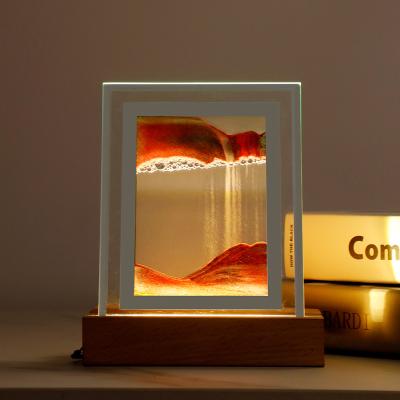 China New-designed 3D Gift Landscape LED Night Light Art Quicksand Painting Hourglass USB for Office Living Room Home Decoration for sale