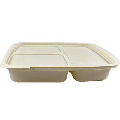 China Cornstarch 3 Compartment Microwavable Biodegradable Food Container With 3 Lid Dividers Disposable Cornstarch Tray for sale