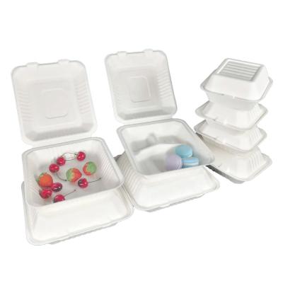 China Disposable 100% Biodegradable Compostable Sugarcane Bagasse Caterer Fast Food Container Bamboo Pulp Food Container Boxes for sale