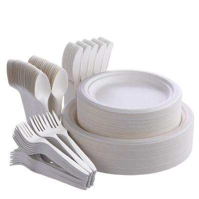 China Disposable Tableware Sugar Cane Biodegradable Disposable Dishes Sets Biodegradable Compostable Dishes for sale