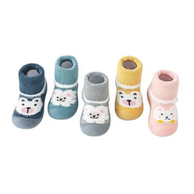 China Breathable Cotton Baby Boy Girls Kicks Rubber Slip-Resistant Floor Kicks Animal Winter Autumn Thicken Warm Cartoon Infant Kids Socks Shoes for sale