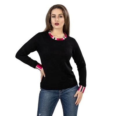 China Anti-wrinkle spring autumn fashion ladies sweater sleeves o-neck along with stripe knit women sweater for sale