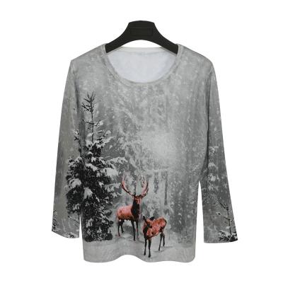 China Anti-wrinkle 2021 Autumn Fashion Trendy Christmas Snow Deer Printing Sweater For Women for sale