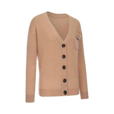 China Anti-Wrinkle Knitwear Manufacturer Custom New Design 100% Pocket V Neck Cashmere Women Sweater Single Breasted Cardigans for sale