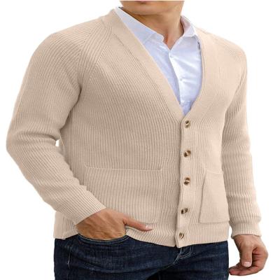 China Anti-wrinkle men's long sleeve v neck cardigan sweater soft cable knit sweater for men for sale