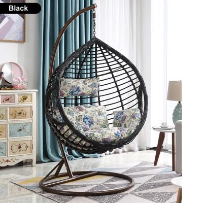 China Modern Outdoor Garden Furniture Steel Rattan Double Seater Cushion Hanging Egg Swing Chair for sale