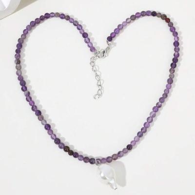 China CLASSIC Super Elegant 1pc Natural Amethyst Faux Pearl Stone Pendant Necklace for sale