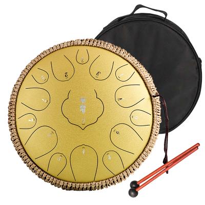 China Hluru Lotus Steel Tongue Drum 15 Note Carbon Steel Drums Kit With Bulge THD15 13 Inch Handpan Musical Instrument for sale