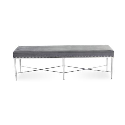 China Comfortable Rectangular Tufted Bench Button Tufted Velvet Fabric Vanity Bench With Stainless Nailhead Trim Legs for sale