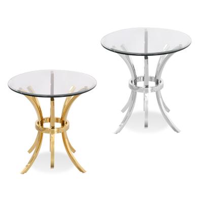 China High Quality Gold Plated Silver LED Center Table Dining Room Furniture Round Tempered Glass End Table for sale