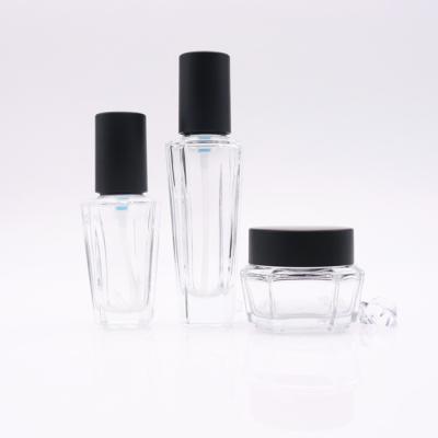 China 100ml 120ml Cosmetic Empty Lotion Pump Bottle Skin Care Packaging Transparent Glass Cosmetic Pump Bottle for sale