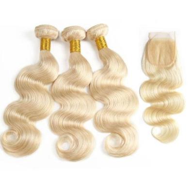 China Blonde Bone Remy Virgin Brazilian Human Hair Straight Grade 613 Kinky Curl 10A 12A 3 Bundles With Lace Closure Bundle Vendors for sale