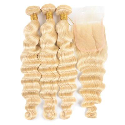 China Wholesale 613 Silky Straight Blonde Bundles Peruvian Wave Bundles With Closure Hd Lace for sale