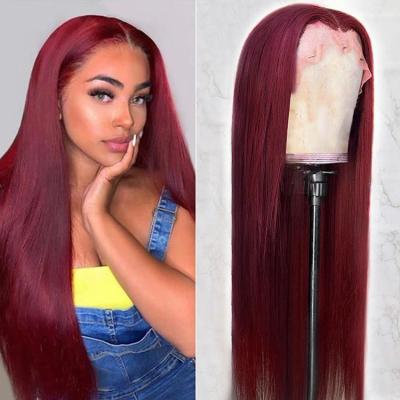 China Silky Straight Wave 99J Very Long Colored 4X4 5X5 Brown Closure Hair Wig With Hd Hairspray for sale