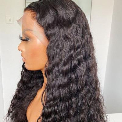 China Factory Moonhair 1B Silky Straight Black Water Wave Deep Wave Cheap Pre Plucked Bleached Knots Hair Natural Wig for sale