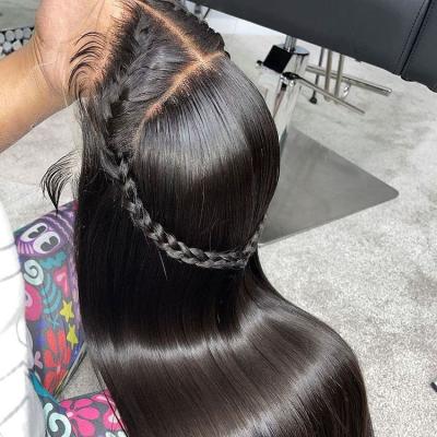 China Factory Direct Silky Straight 150 Density Wave Natural Black Bleached Knots Straight Lace Front Human Hair Wigs Brazilian Human Bone Wigs 30In for sale