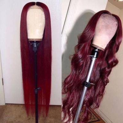 China African Straight Cuticle Aligned Human Hair Wig Silky Straight Burgundy Wave Virgin Hair Wig For Black Women for sale