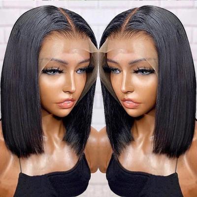 China Silky Straight Wave 10 12 14 Inch 250% Density Black Straight Hair Bone Short Human Hair Bob Wigs Human Bob Lace Wig for sale