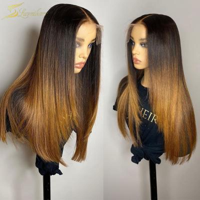 China Silky Straight 13X4 Honey Blonde Highlighted Brown Wave 180 Density 4/27 Color Highlight Wig Hair for sale