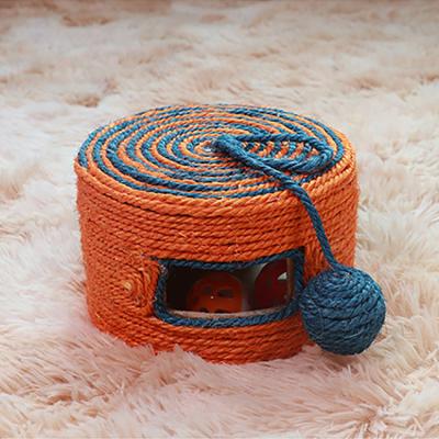 China 2021 Viable New Design Kitty Toy Bucket Shape Cat Scratch Board Sisal Round Cat Play Box Pet Toy Cat Ball Toy for sale