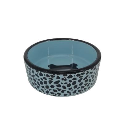 China Sustainable Blue Fashionable Spotted Ceramic Cat Dog Bowl Round Pet Bowls for sale