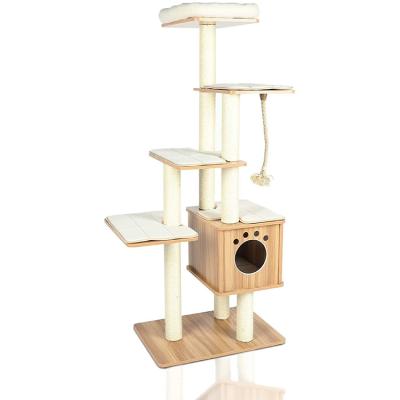 China 5 Viable Tiers for Cat Activity Furniture with Removable and Washable Mats for Large Cat Tree Wooden Modern Cat Tower of Kittens for sale