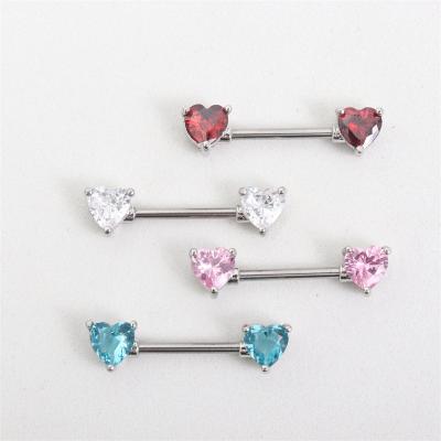 China TRENDY Bayes Fashion Barbell Nipple Bar Rings Piercing Jewelry Heart Shape Industrial Barbell Nipple Rings Stainless Steel With Zircon for sale