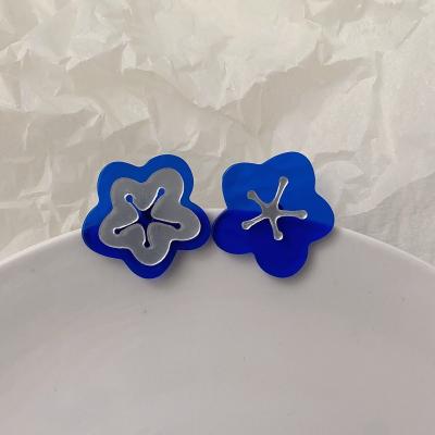 China 2021 New FASHIONABLE Acrylic Blue Silver Needle Flower Earring S925 Personality Temperament Female Jewelry for sale