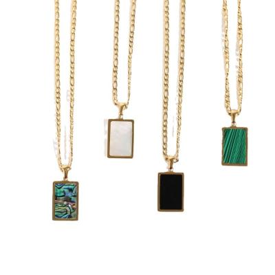 China Vintage Jewelry Fashion INS Style Malachite Agate Stainless Steel Simple Rectangular Pendant Gold Plated Necklace For Women for sale