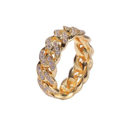 China Europe and America FASHIONABLE hip hop stone Cuba chain ring 8mm full of the trend men's zircon plated gold ring for sale