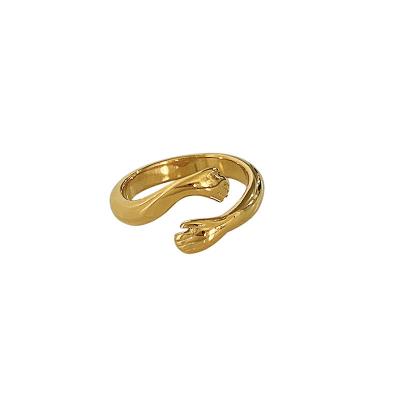 China TRENDY BAYES 18K Gold Plated Cute Stainless Steel Minimalism Style Jewelry Embrace Narcissism Hand Ring For Women Men for sale