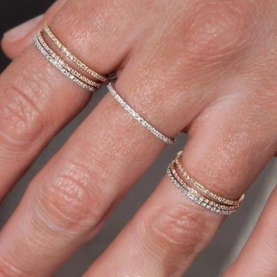 China BAYES TRENDY Minimalist Jewelry Round CZ Inlay Ring 18K Gold Plated 1mm Thin Eternity Cubic Zirconia Ring For Women for sale