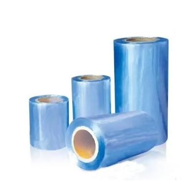 China Clear Blue PVC Shrink Wrap Film with Tensile Strength ≥45Mpa 350mm-810mm for sale