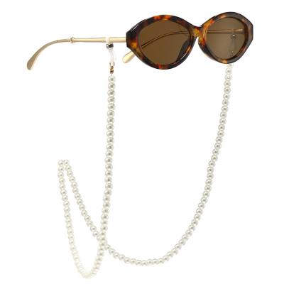 China Fashion Sunglasses Drop Glass Luxury Polygonal Men Women Small Unique Eyewear Collar Square Shading Sunglasses With Pearl Chain Detachable for sale