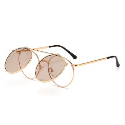 China Latest Fashion Design Ladies Vintage Sun Glasses Flip Up Circle Hip Hop Anti-UV400 Unisex Sunglasses for sale