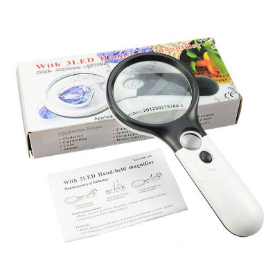 China NO.6902B Handheld ABS Glass 3X Lamp Magnifier Vintage Antuge 45X Magnifying Magnifier With Light for sale