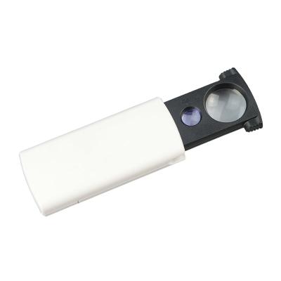 China Pull Down Acrylic Lens Magnifier With LED Light Slide Out Pocket Magnifier 20x/45x Magnifier With Light for sale