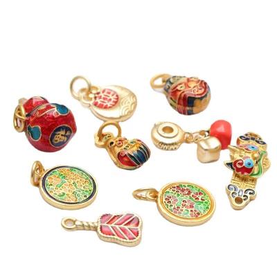 China METALS Plating Gold Antique Accessories Pendant Bracelet Burnt Enamel Red Color Blue Wish Gourd Pendant for sale